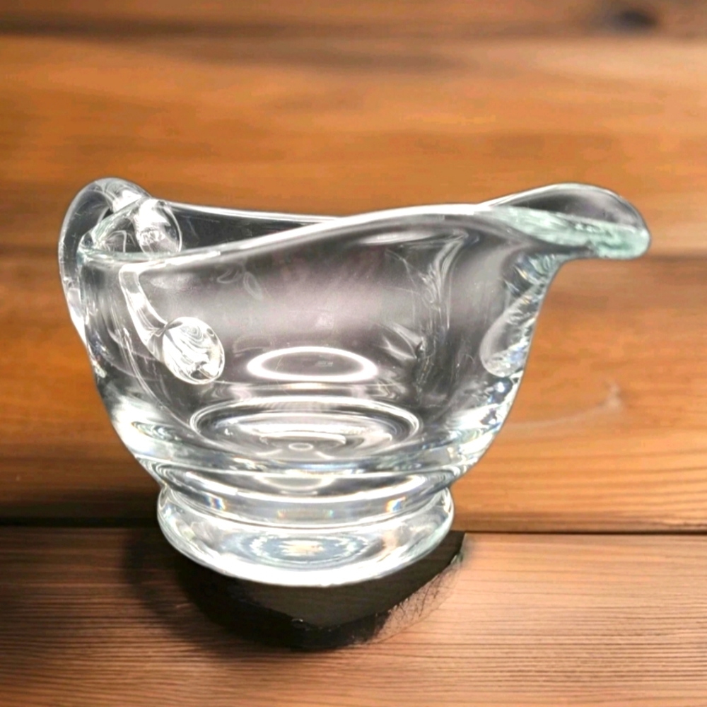 Hand Blown Glass Crystal Gravy Sauce Boat Heavy Thick Glass Vintage